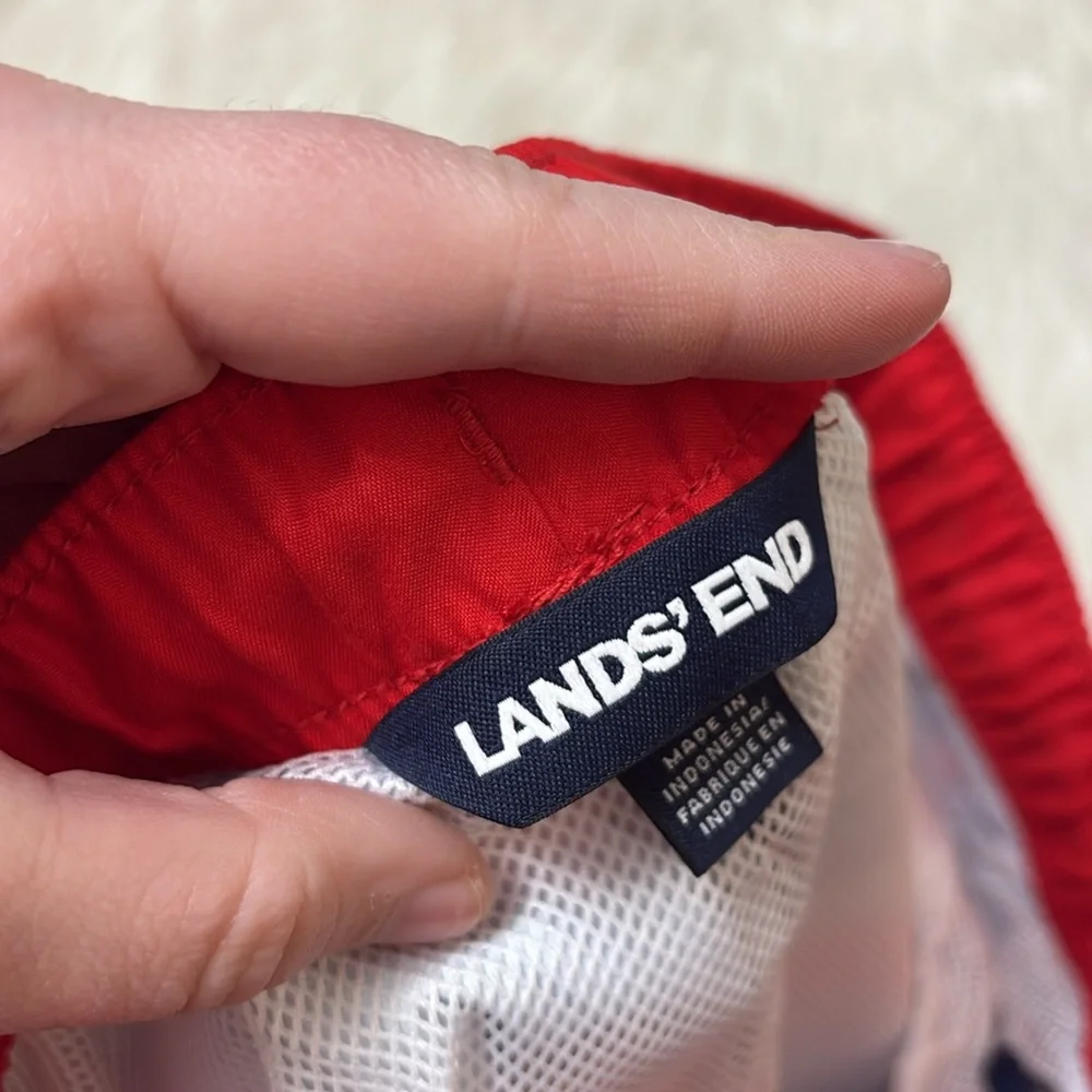 NEW In Packaging Lands End Deep Sea Navy Multi Sharks Swim Trunks Youth XL Slim